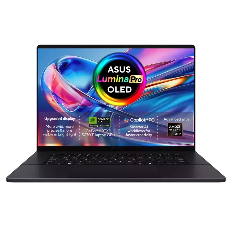 ASUS ProArt P16 H7606WR-SE058X Ryzen AI 9 HX 370 16.0 inch 4K OLED 120Hz 1600nits Anti-Reflective nešiojamas kompiuteris 32GB LPDDR5X 1TB SSD GeForce RTX 5070 Ti 12GB FHD kamera 90WHrs Windows 11 Pro aliuminis Nano Black