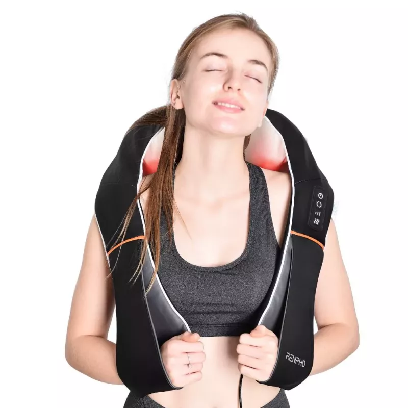 RENPHO U-Neck 1 Shiatsu kaklo ir pečių masažuoklis su šiluma, 8 dvikrypčiai besisukantys mazgai, 3 greičio lygiai, juodas