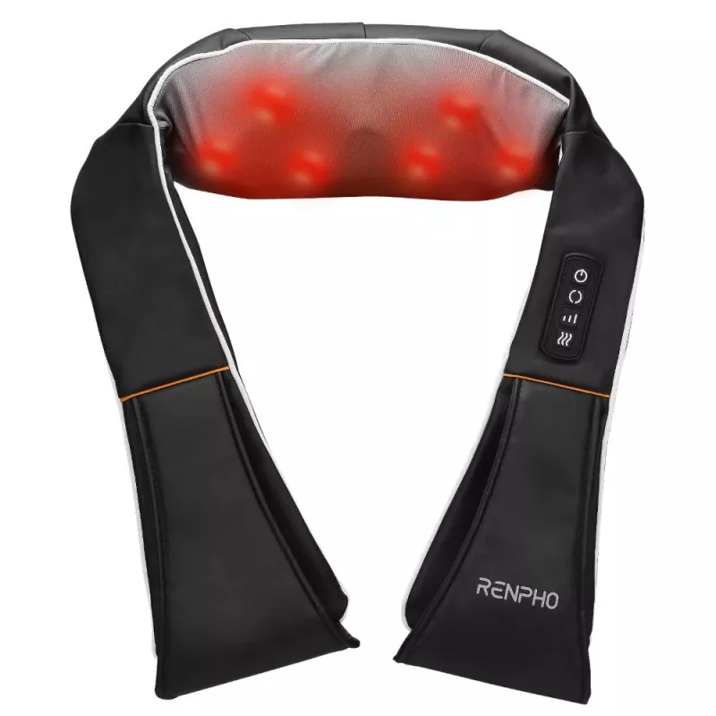RENPHO U-Neck 1 Shiatsu kaklo ir pečių masažuoklis su šiluma, 8 dvikrypčiai besisukantys mazgai, 3 greičio lygiai, juodas