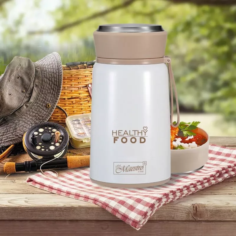 Maestro MR-1646-80 Dinner Thermos 0.8 L Nerūdijančio plieno vakuuminis maisto termosas su sulankstomu šaukštu
