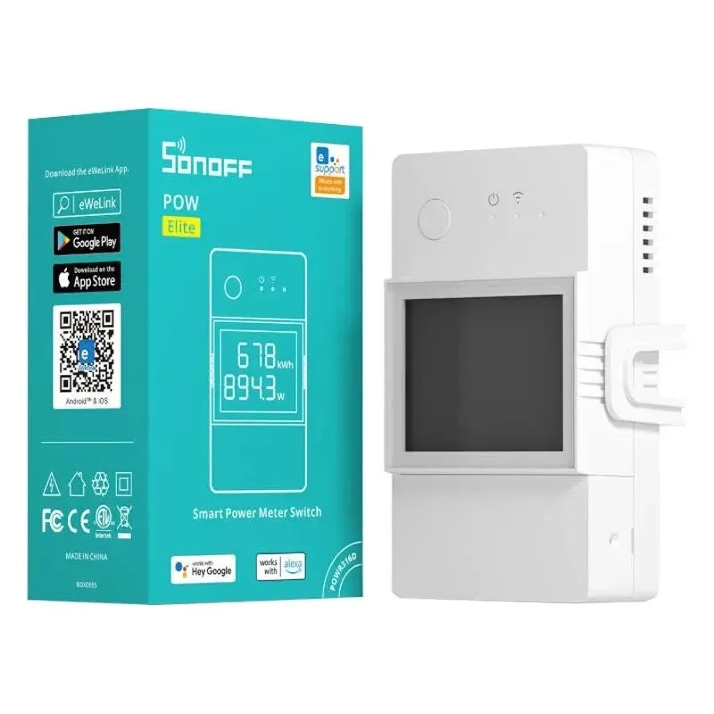 Sonoff POWR316D WiFi Smart Power Meter Switch su energijos stebėjimu, 16A, 3500W, LCD ekranas, veikia su Alexa ir Google Home