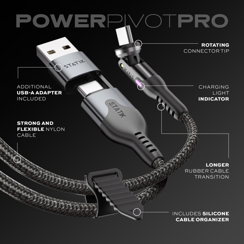 STATIK PowerPivot Pro Nylon Braided USB-C to USB-C Cable 3m Black
