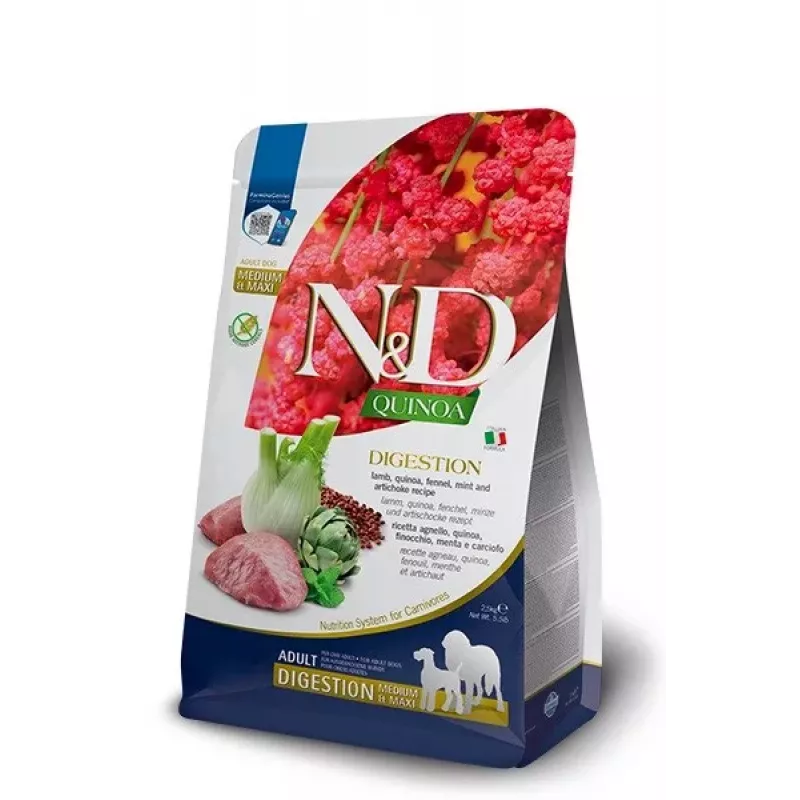 FARMINA N&D Quinoa Digestion Adult Medium Maxi ėriena sausas šunų maistas - 7 kg