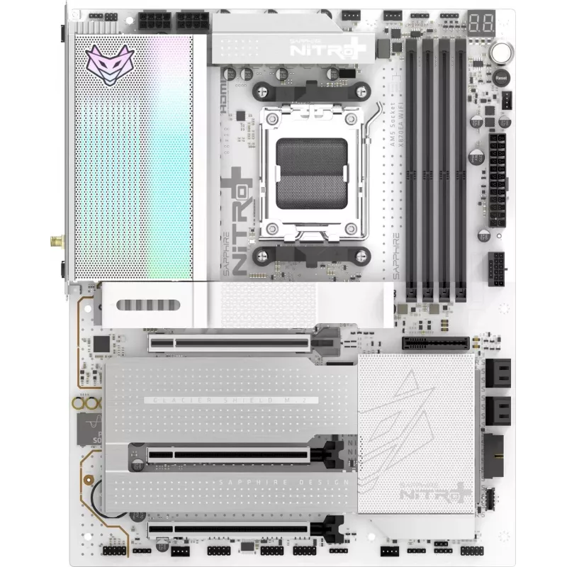 SAPPHIRE NITRO+ X870EA PHANTOMLINK P.E pagrindinė plokštė, AMD X870E, Socket AM5, DDR5, Wi-Fi 7, balta/juoda
