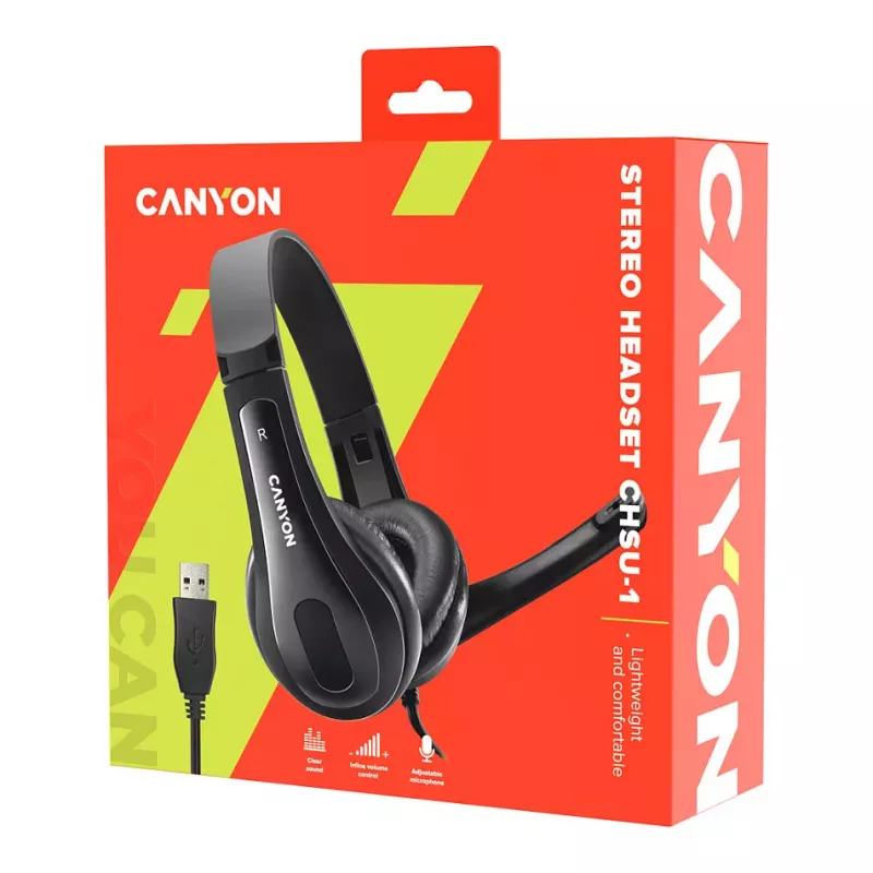 CANYON PC Headset CHSU-1 PC Mic USB 2m Black