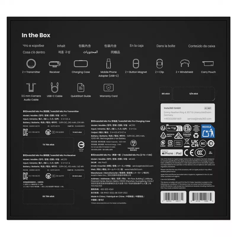 Insta360 Mic Pro (2 TX + 1 RX) – Skaitmeninė belaidė mikrofonų sistema