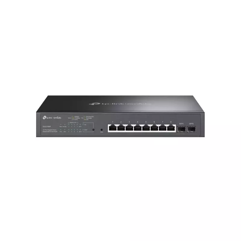 TP-LINK TL-SG2210MP Smart Managed Layer 2+ Switch, 8 prievadų Gigabit PoE+ su 2 SFP lizdais, 150W PoE biudžetas, montuojamas į stelažą