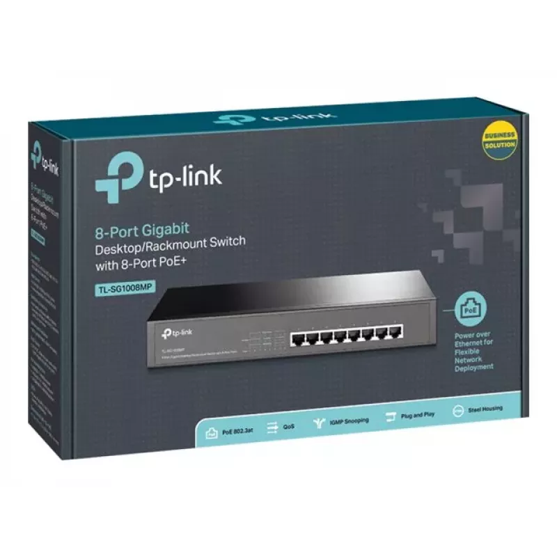 TP-Link TL-SG1008MP Nevaldomas Gigabit Ethernet PoE+ jungiklis (8 prievadai, 126W biudžetas, juoda spalva)