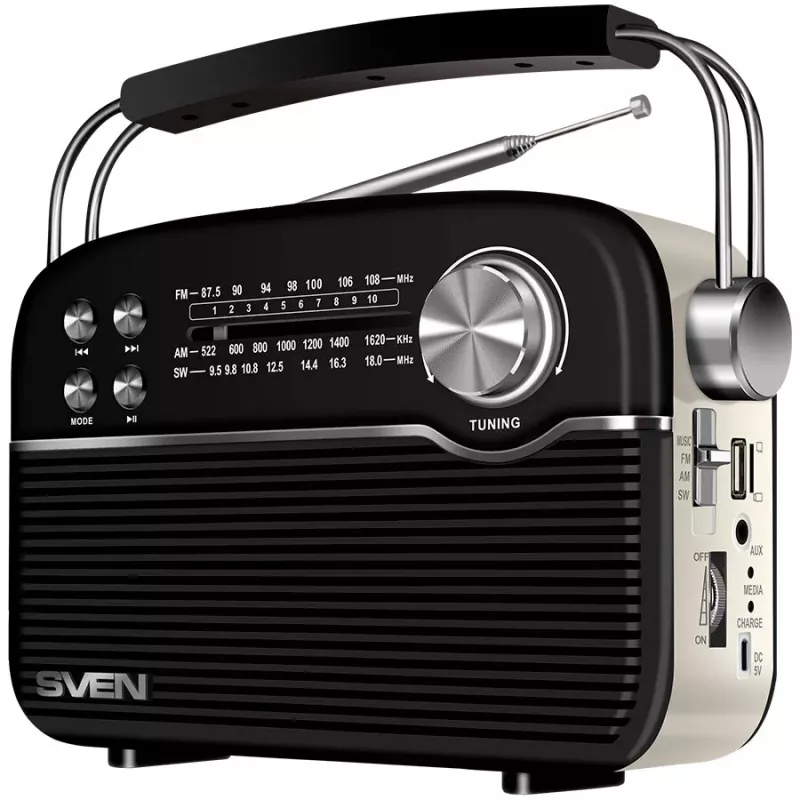 Garsiakalbis SVEN SRP-500, juodas (3W, Bluetooth, FM/AM/SW, USB, microSD, AUX, baterija)
