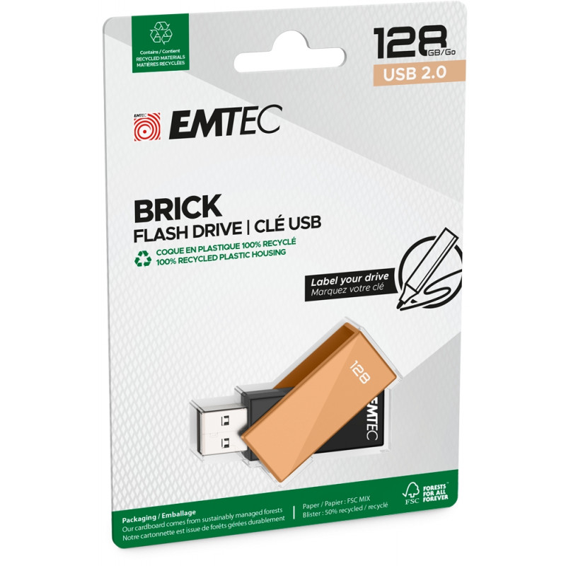 Emtec USB 2.0 C350 128GB Brick Orange USB Flash Drive