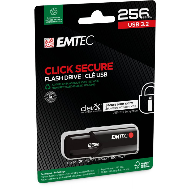 Emtec USB 3.2 Click Secure B120 256GB USB Flash Drive Juoda