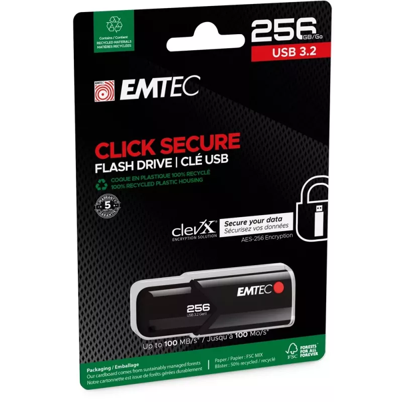 Emtec USB 3.2 Click Secure B120 256GB USB Flash Drive Juoda