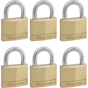 Master Lock 140EURSIX 6 vienetų komplektas vienodų raktų spynų rinkinys 22mm žalvarinis korpusas