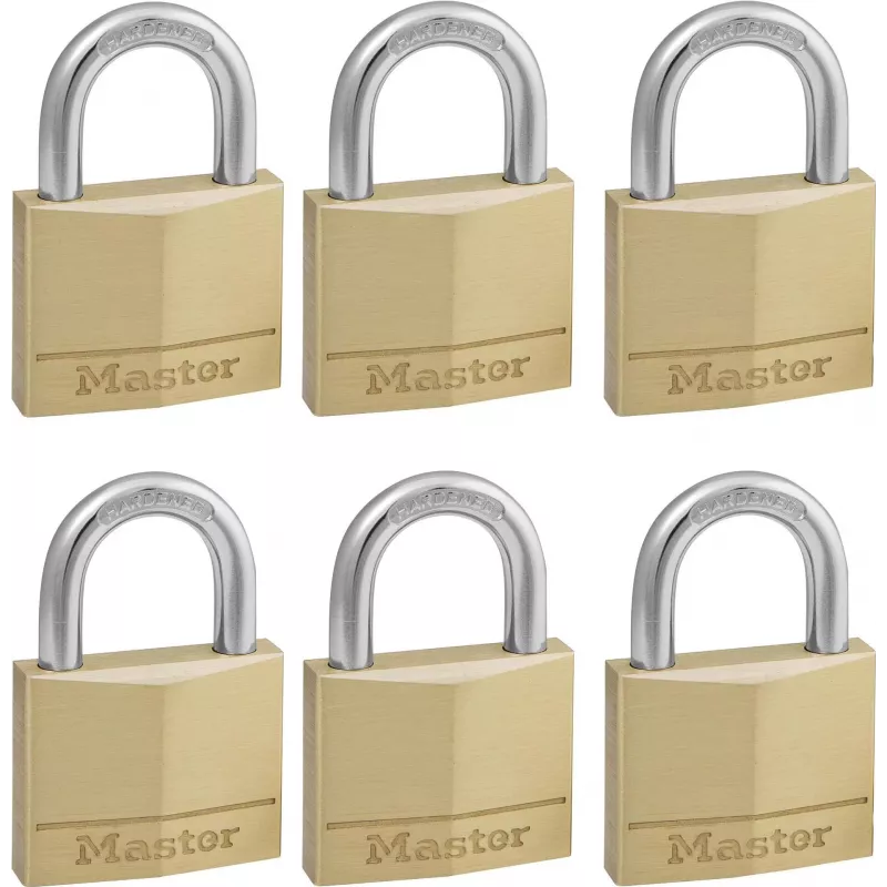 Master Lock 140EURSIX 6 vienetų komplektas vienodų raktų spynų rinkinys 22mm žalvarinis korpusas