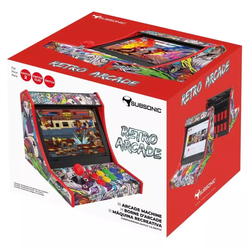 Subsonic Retro Arcade Arcade Stick / Fight Stick, skirta PC, PS3, PS4, Nintendo Switch, Xbox One, Xbox Series X/S, USB-A, 2,5 m laidas, juoda/raudona