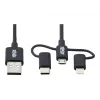 Eaton Tripp Lite Series Universal USB-A to Lightning, USB Micro-B ir USB-C Sync/Charge kabelis (M/3xM), MFi sertifikuotas, juodas, 6 ft. (1,8 m)