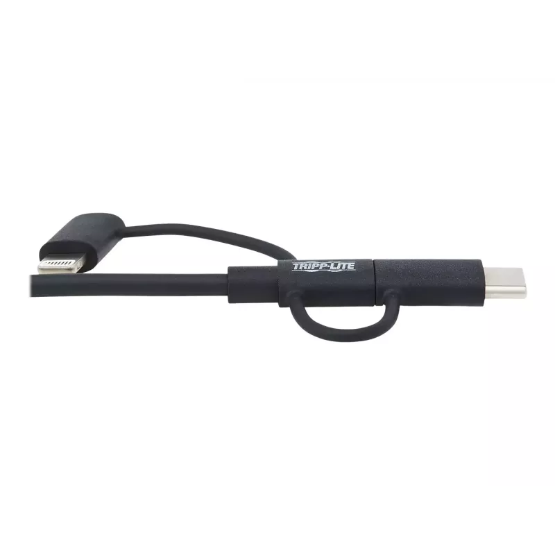 Eaton Tripp Lite Series Universal USB-A to Lightning, USB Micro-B ir USB-C Sync/Charge kabelis (M/3xM), MFi sertifikuotas, juodas, 6 ft. (1,8 m)