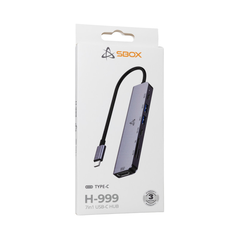 SBOX H-999 7-in-1 USB-C Hub Space Gray
