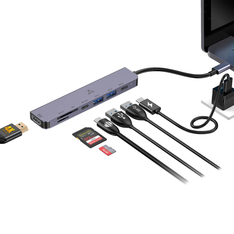 SBOX H-999 7-in-1 USB-C Hub Space Gray