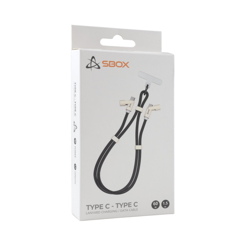 SBOX LANYARD BLACK USB-C į USB-C laidas 1,5 m juodas