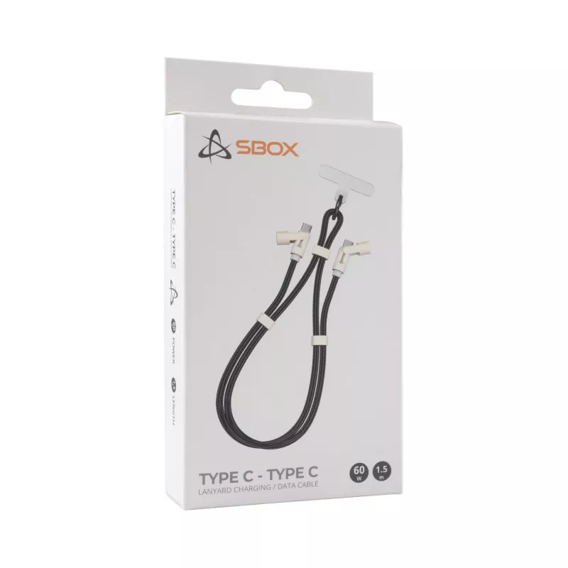 SBOX LANYARD BLACK USB-C į USB-C laidas 1,5 m juodas