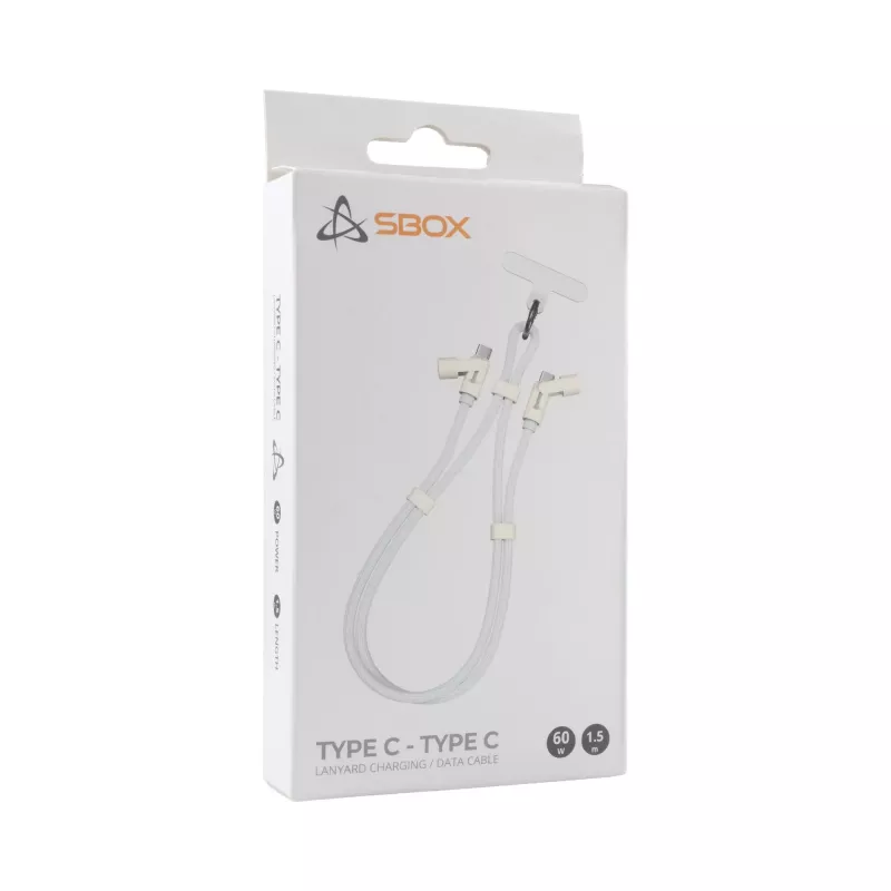 SBOX Lanyard White USB-C į USB-C laidas 1,5 m baltas