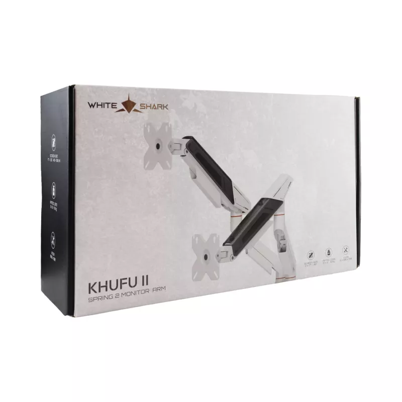 White Shark KHUFU-II GMS-3211 Dvigubas monitorių stovas ant stalo - dujinė spyruoklė, 17 inch-32 inch, 9 kg vienai rankai, juoda