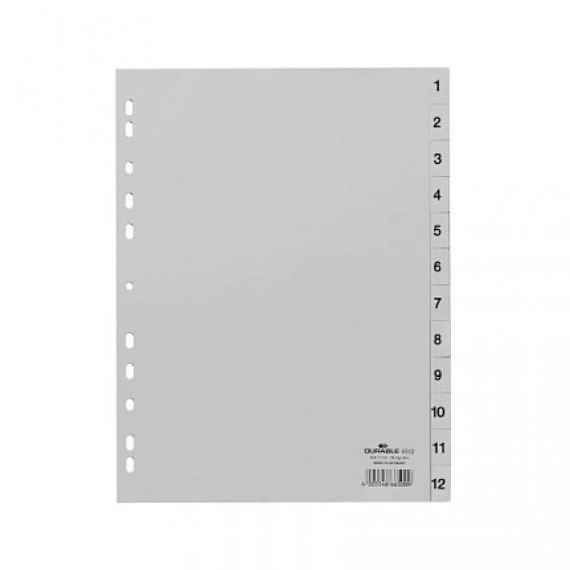 DURABLE Index Dividers A4 1-12 PP Full-Cover Grey