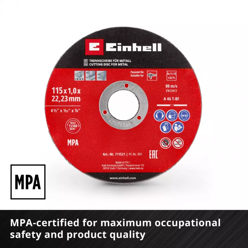 EINHELL-KWB plonas pjovimo diskas, Ø 115 x 1,0 mm, 5 vnt. (kampiniam šlifuokliui)