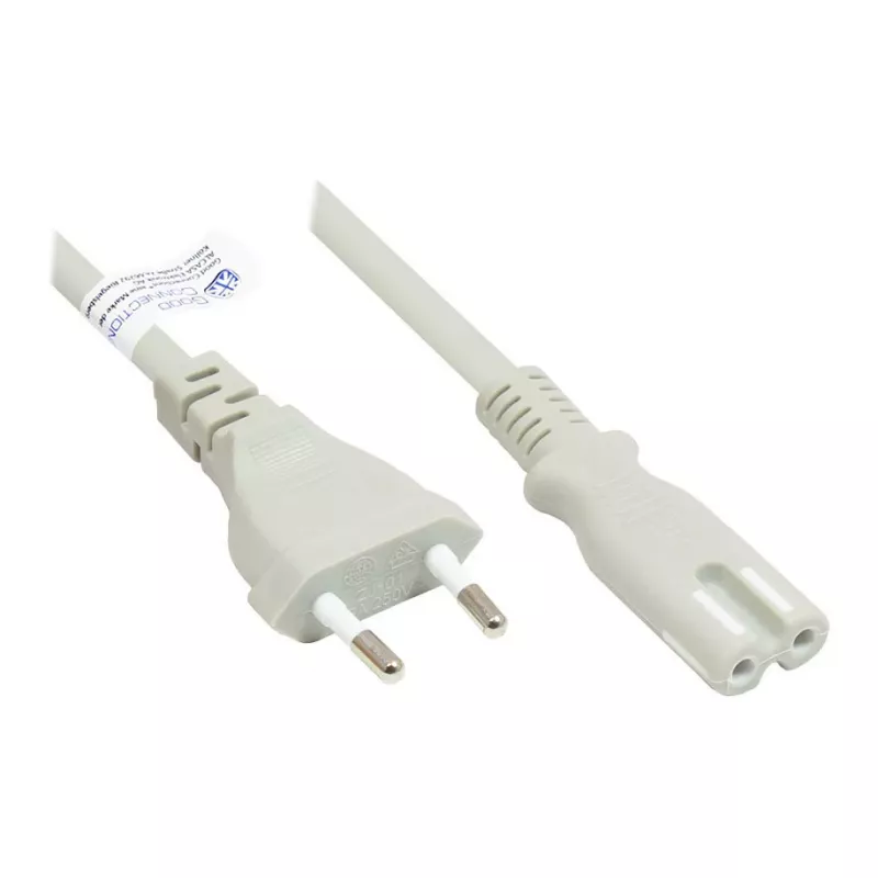 GoodConnections Euro Power Cable Europlug Type C (Straight) to C7/Euro 8 Socket (Straight), Grey, 0.75 mm², 5 m, Good Connections® (P0370-GR050)