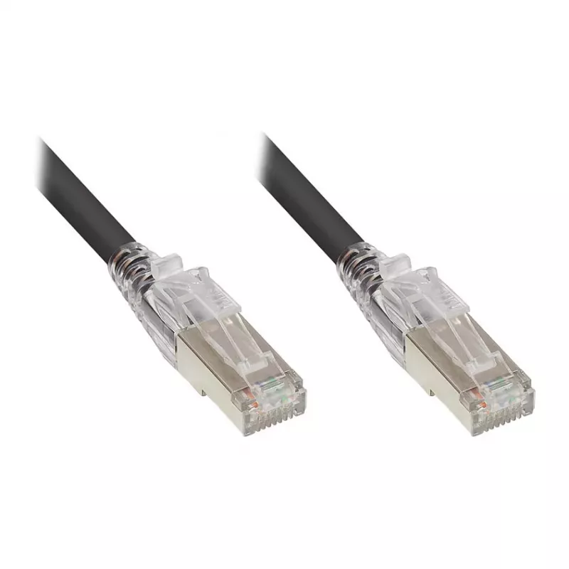 GoodConnections RNS® Patch Cable su fiksavimo apsauga ir užraktu, Cat. 6A, S/FTP, PiMF, halogenų neturintis (LSZH), 500MHz, juoda, 2m