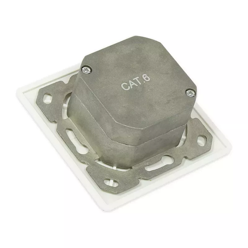 GoodConnections Cat.6 tinklo sieninis lizdas, 2xRJ45, ekranuotas, paviršinis montavimas, perlamutrinė balta RAL1013, GC-N0027