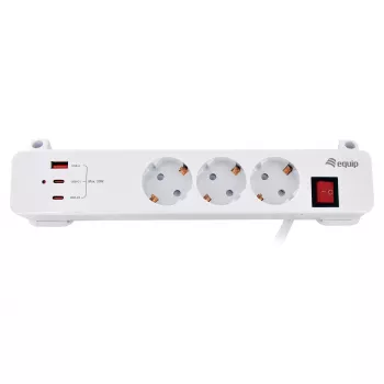 Equip Power Strip CEE 7/7 90° to 3x Schuko / 2x USB-C + USB-A, White, 1.5m