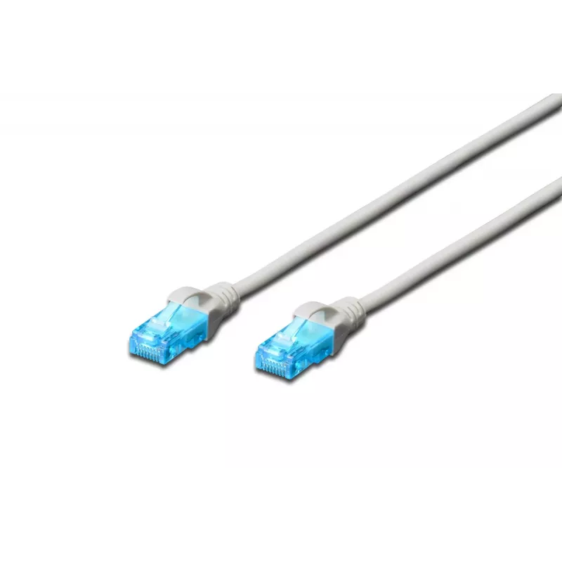 DIGITUS CAT 5e U/UTP Patch Cable, 0,5 m, Pilka, RJ45, Auksuota, Su apsauga nuo užkliuvimo