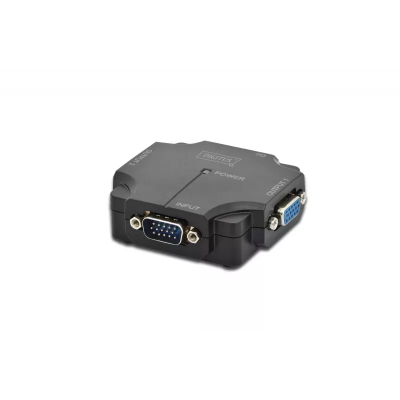 DIGITUS DS-41120-1 VGA skirstytuvas 2 prievadai plastikinis korpusas 350 MHz HDSUB 15/M į 2x HDSUB 15/F 1080p