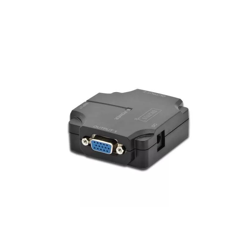 DIGITUS DS-41120-1 VGA skirstytuvas 2 prievadai plastikinis korpusas 350 MHz HDSUB 15/M į 2x HDSUB 15/F 1080p