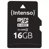 Intenso 16GB MicroSDHC Class 4 atminties kortelė su SD adapteriu, iki 21 MB/s skaitymo greitis, juoda