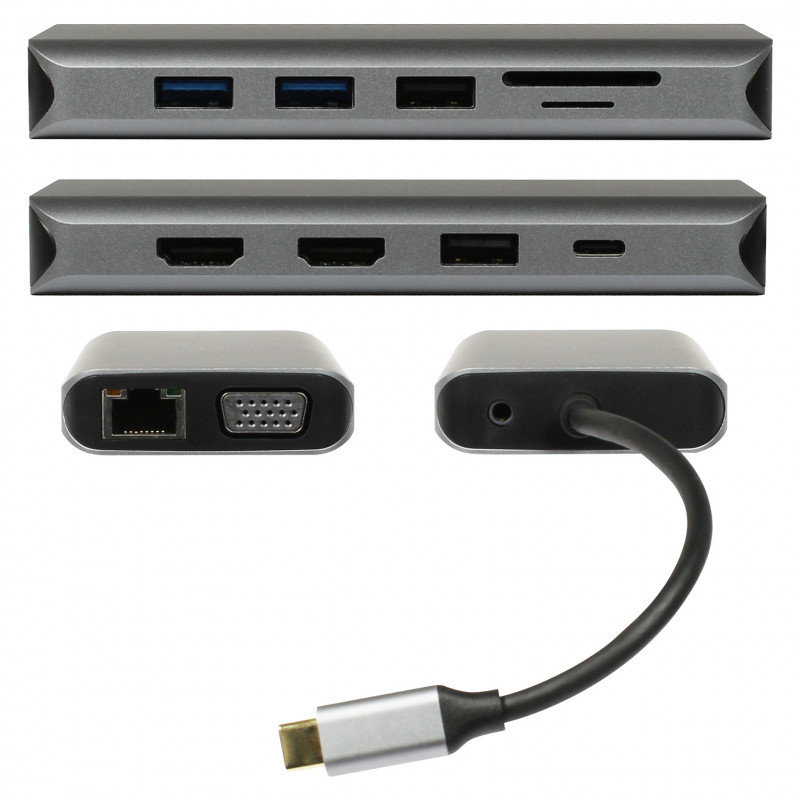 PLUSONIC USB-C Docking Adapter 8in1 - Space Gray
