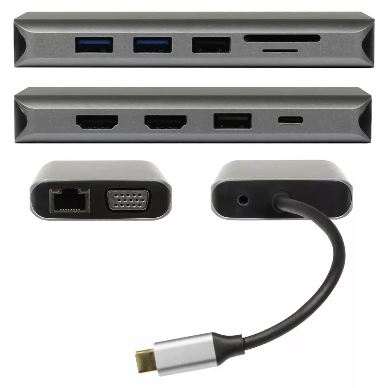 PLUSONIC USB-C Docking Adapter 8in1 - Space Gray