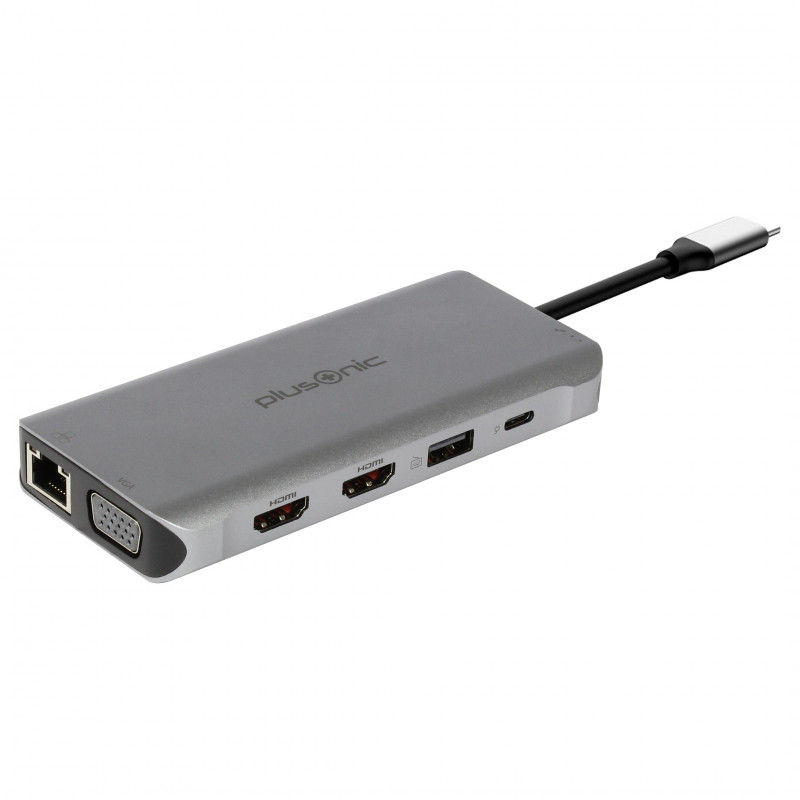 PLUSONIC USB-C Docking Adapter 8in1 - Space Gray