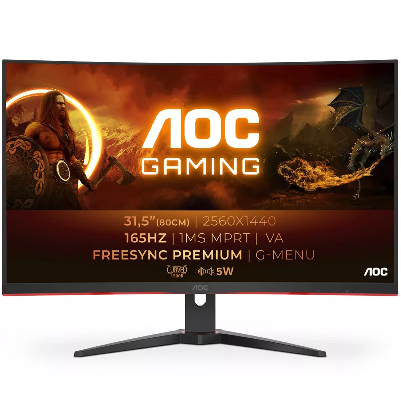 AOC CQ32G2SE 31.5 inch lenktas QHD žaidimų monitorius, 165Hz, FreeSync Premium, VA, 1ms MPRT, DP/HDMI