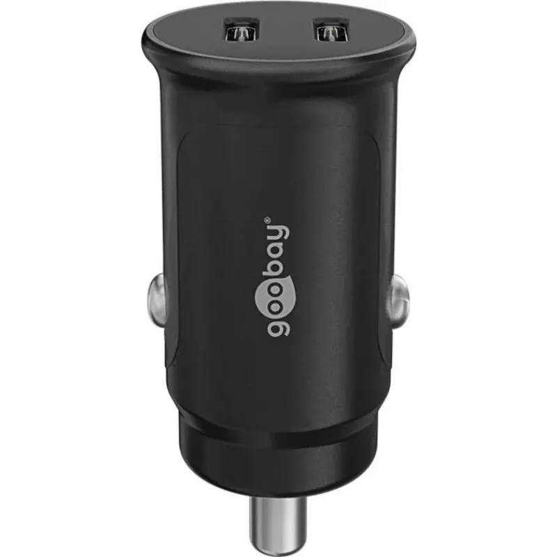 GOOBAY Dvigubas USB-C PD automobilinis greitasis įkroviklis (Power Delivery), juodas - 30W (12/24V) Tinka įrenginiams su USB-C