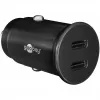 GOOBAY Dvigubas USB-C PD automobilinis greitasis įkroviklis (Power Delivery), juodas - 30W (12/24V) Tinka įrenginiams su USB-C
