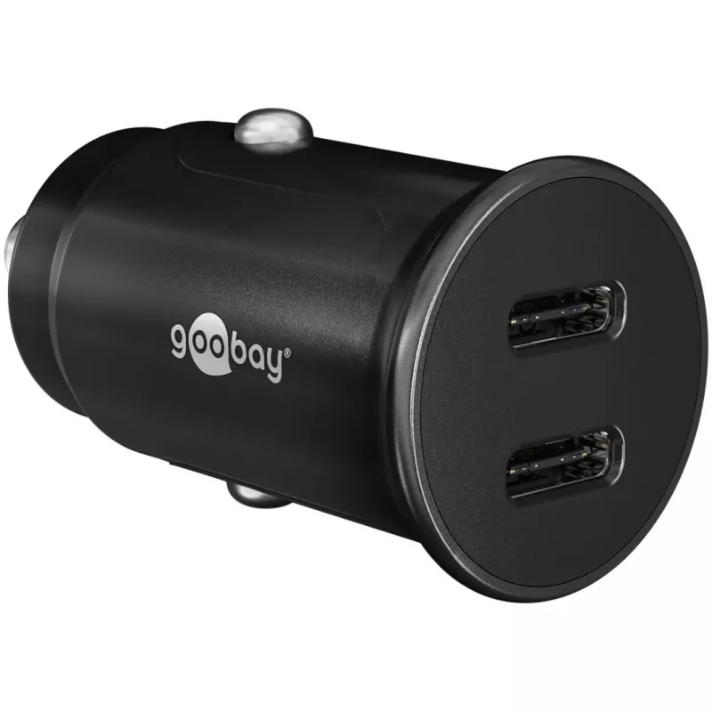 GOOBAY Dvigubas USB-C PD automobilinis greitasis įkroviklis (Power Delivery), juodas - 30W (12/24V) Tinka įrenginiams su USB-C
