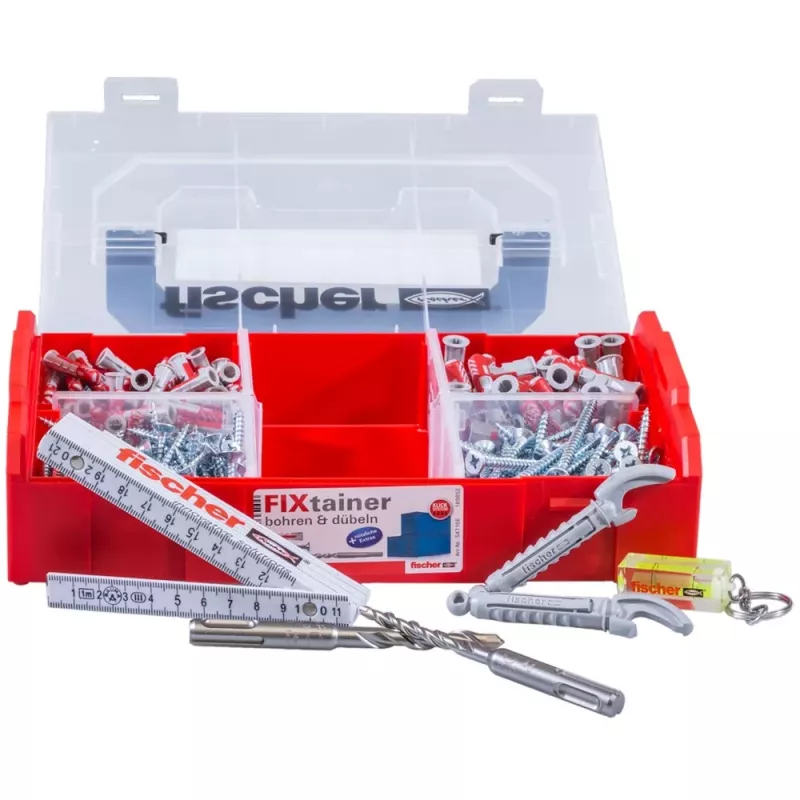 Fischer FIXtainer gręžtuvų ir kaiščių asortimento dėžė, 160 vienetų