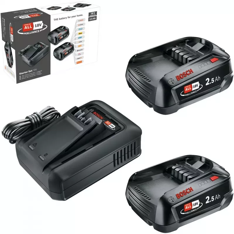 Bosch 18V pradinis rinkinys 2 x 2,5 Ah akumuliatoriai + AL 18V-44 įkroviklis (1600A031T5)