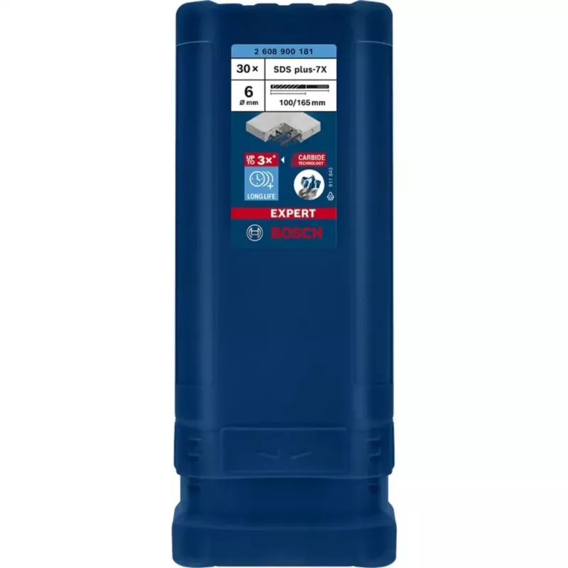 BOSCH EXPERT SDS plus-7X Plaktuko Grąžtas 6mm 100mm Darbinis Ilgis 30 Vnt. Rinkinys