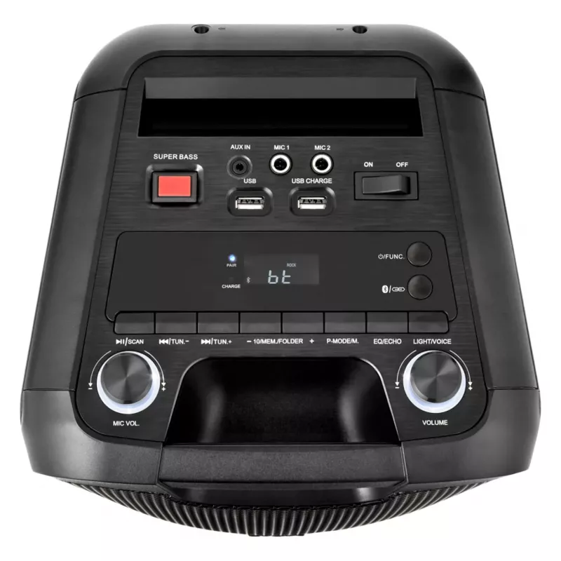 MEDION PE-1 Pure Party Speaker juoda - Bluetooth 5.0, 40W RMS, 2x 6,5 inch garsiakalbiai, karaokė, TWS, LED apšvietimas, Power Bank