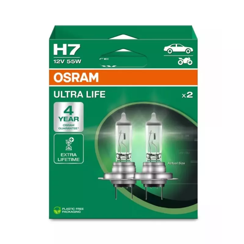 Osram H7 Ultra Life 2 vnt. komplektas halogeniniai priekinių žibintų žibintai 12V 55W