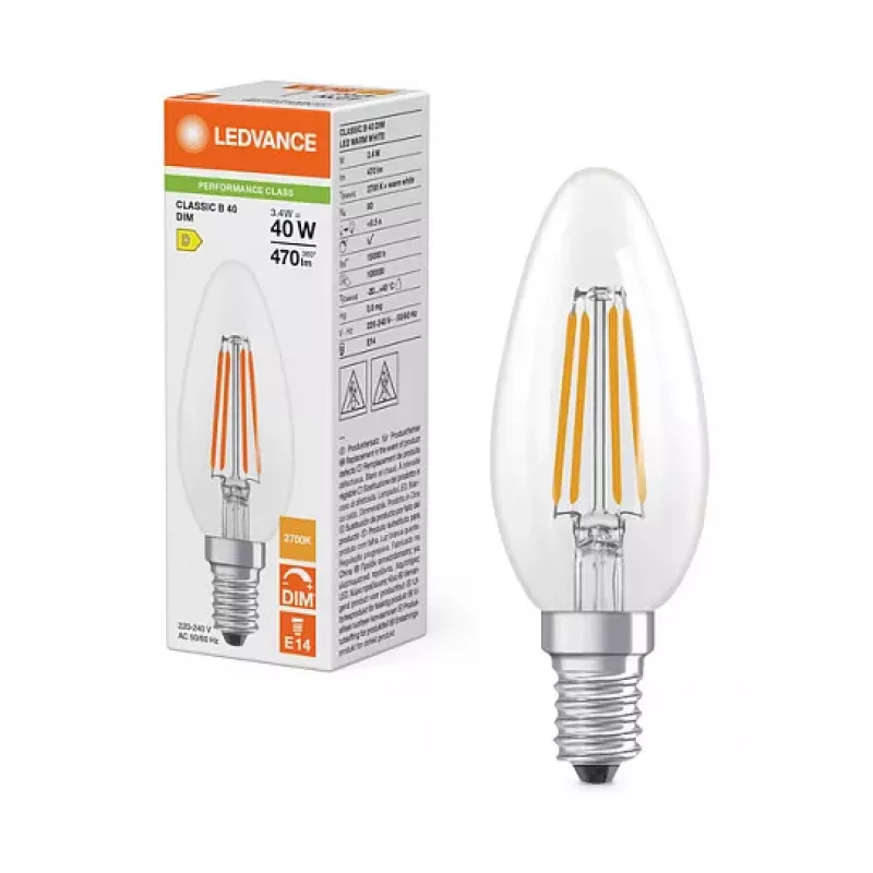 OSRAM LED Classic B 40 Filament DIM P 3.4W 827 Clear E14 Dimmable LED Lemputė